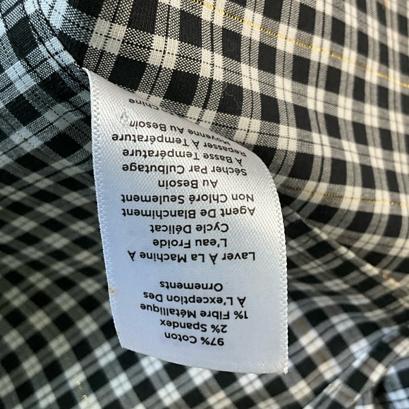 Talbots Petites Black and White Checkered Button-Up Shirt 10P - Picture 5 of 6